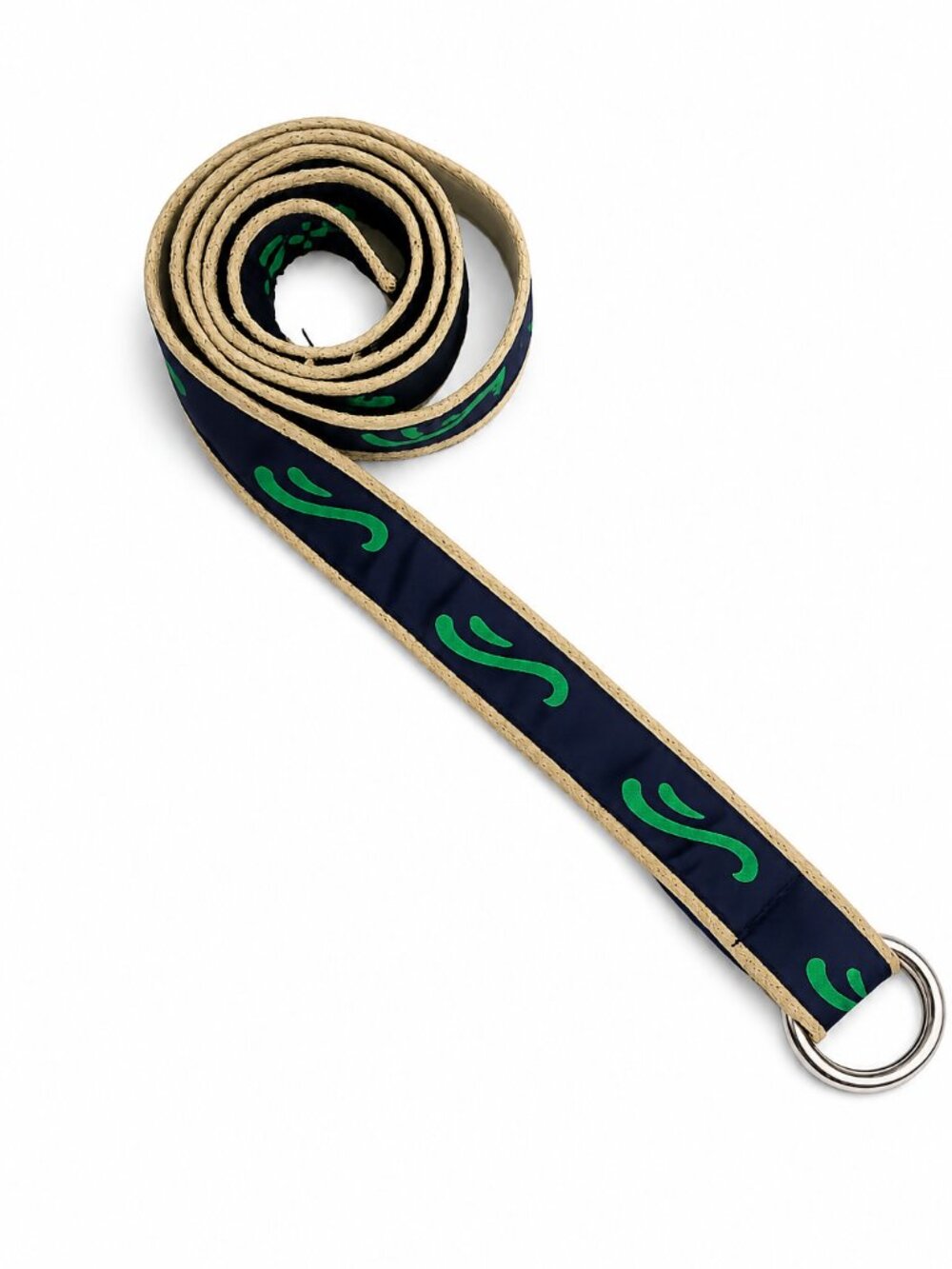 C.K. Bradley Navy Green Ribbon D-Ring Canvas Belt Preppy Golf Coastal Nautical